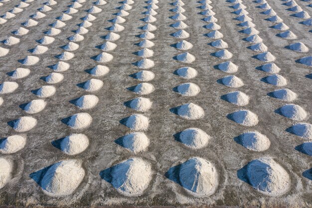 Free Photo aerial view of salt in salt farm ready for harvest, thailand