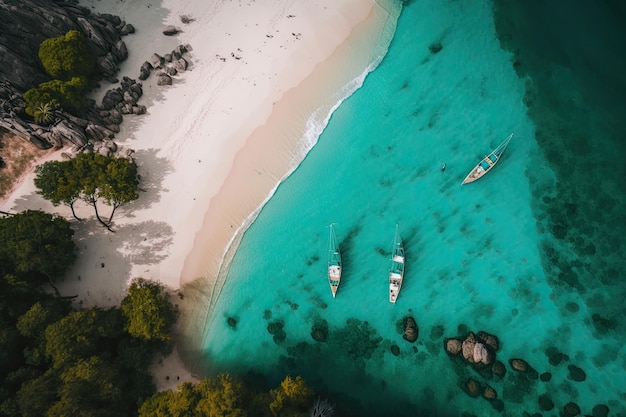 Aerial view of seashore with beach and forest Coastline with sand and water Tropical landscape AI generative