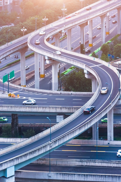 Free photo aerial view of shanghai overpass at night