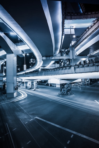 Free photo aerial view of shanghai overpass at night