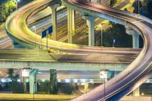 Free photo aerial view of shanghai overpass at night