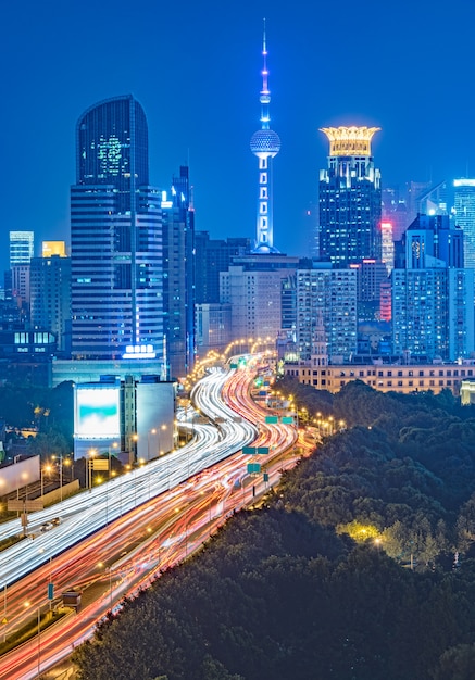 Aerial View of Shanghai overpass at Night