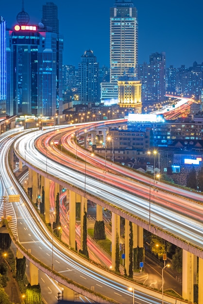 Free Photo aerial view of shanghai overpass at night