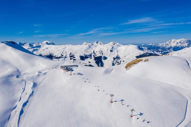 Aerial view of the ski resort Chamonix Mont Blanc in the Alps