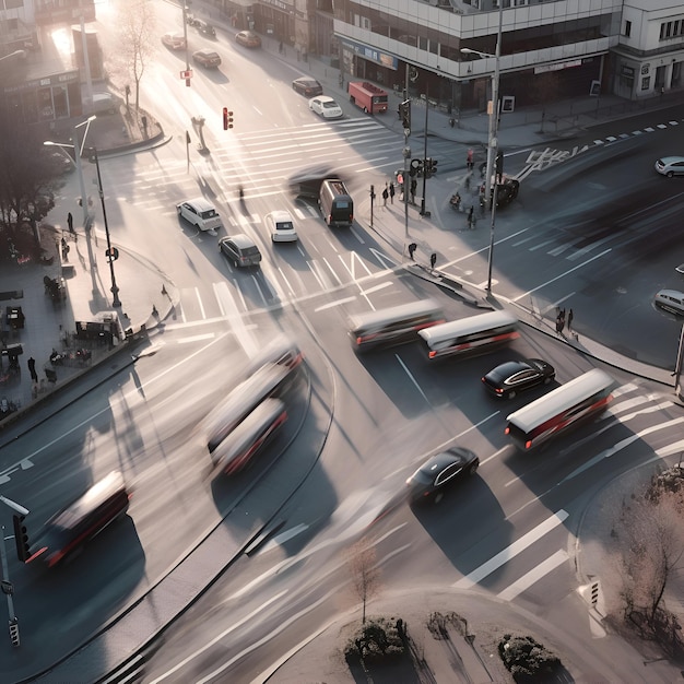 Free photo aerial view of traffic in the city blurred motion