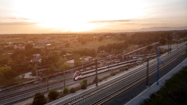 Aerial view transport concept with train