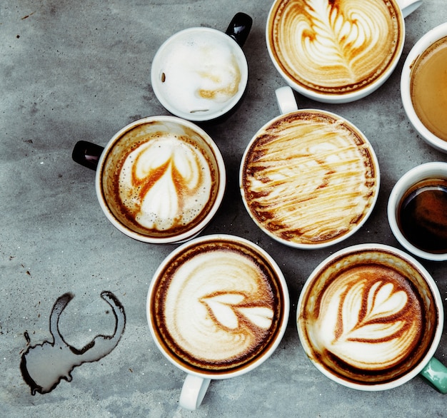 Free photo aerial view of various coffee