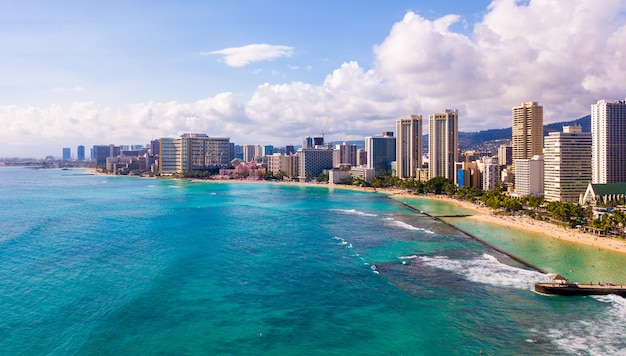 Free Photo aerial view of waikiki wall and diamond head in honolulu, usa