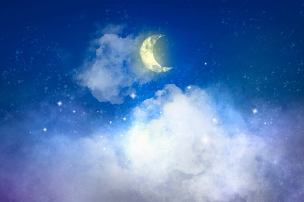 Aesthetic background with white crescent moon