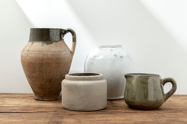 Free photo aesthetic rustic plant pots, mediterranean home decor