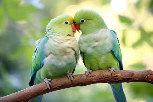 Free photo affectionate birds sitting together on a branch