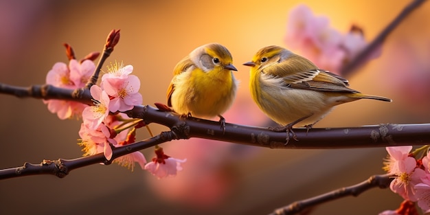 Free photo affectionate birds sitting together on a branch