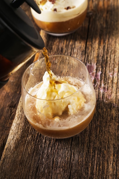 Free Photo affogato coffee with ice cream on a cup