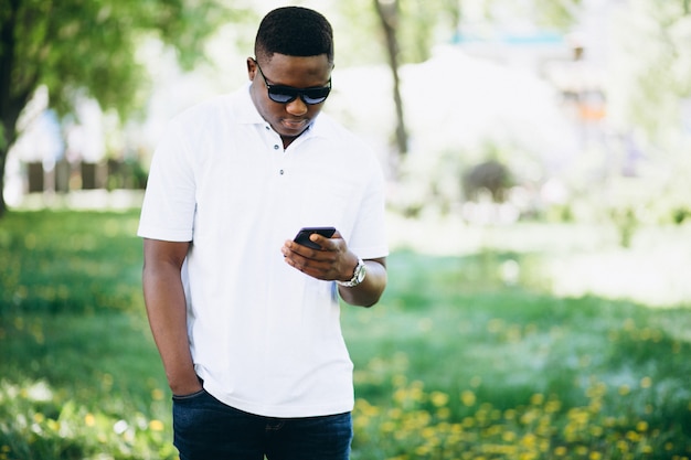 African american business man with phone