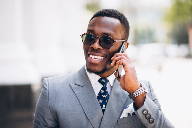 African american business model with phone