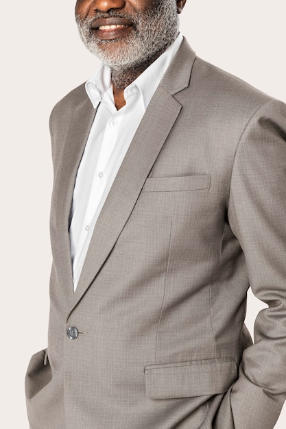 African American businessman in gray suit studio portrait