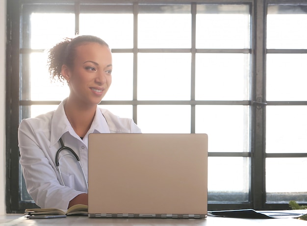 African American female doctor posing, medicine specialist