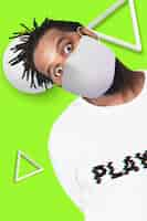 Free photo african american man wearing face mask, covid prevention