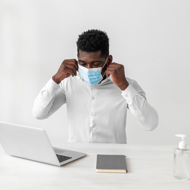 African american man wearing medical mask