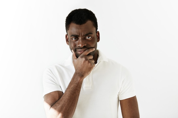 African-American man wearing white T-shirt