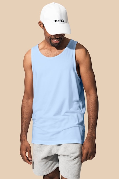 Free photo african american man wearing white tank top with white cap