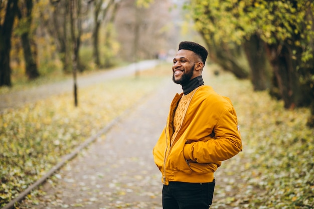 African american student walking in the park