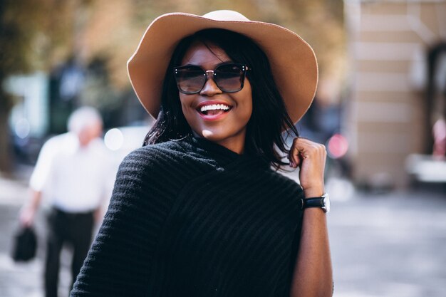 African american woman in autumn outdoors