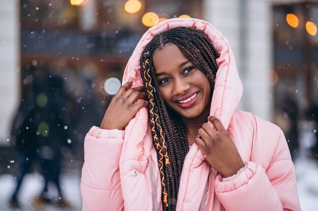 African american woman model outside