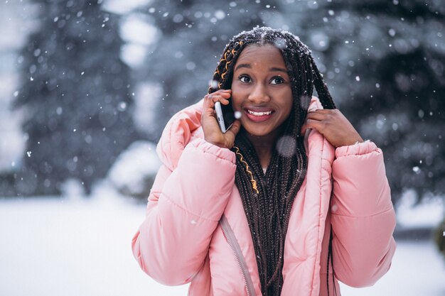 African american woman using phone 