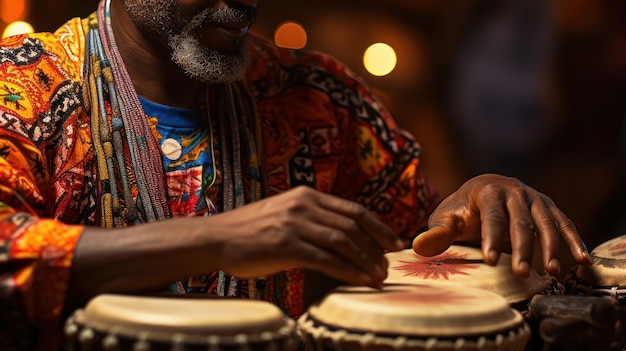 Free Photo african drumming djembe hand with colorful pattern on background