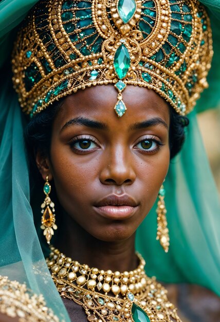 African girl with luxurious crown and necklace