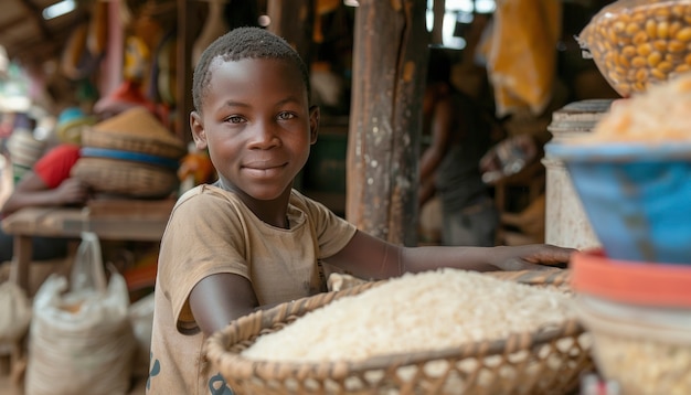 African kid in a marketplace