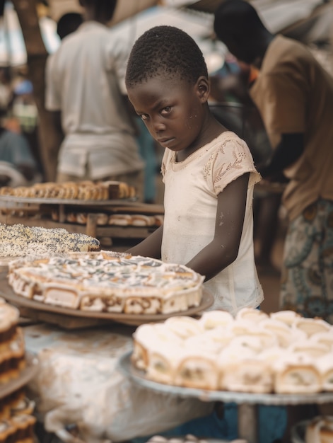 Free photo african kid in a marketplace