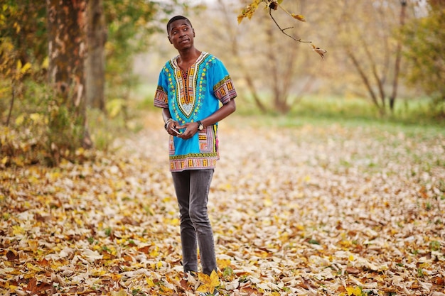 Free photo african man in africa traditional shirt on autumn park