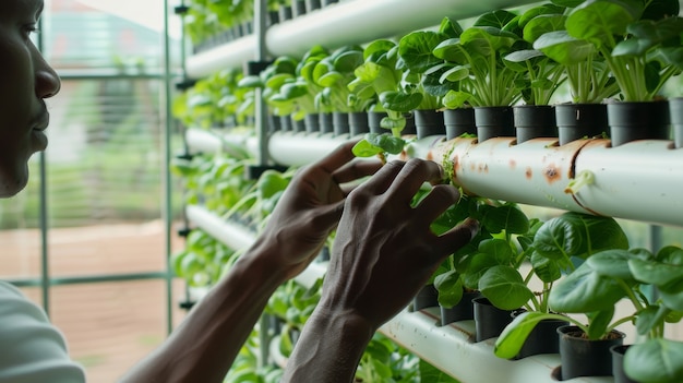 Free photo african man harvesting  vegetables