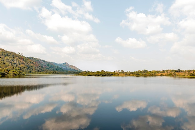 Free Photo african nature view with lake and mountains