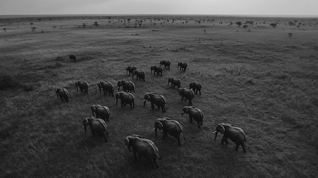 African savannah scene in black and white