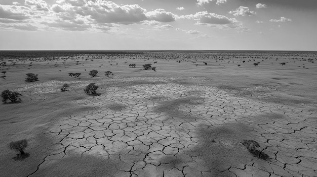 African savannah scene in black and white