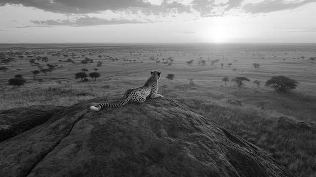 African savannah scene in black and white