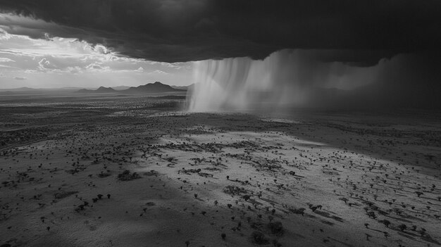 African savannah scene in black and white