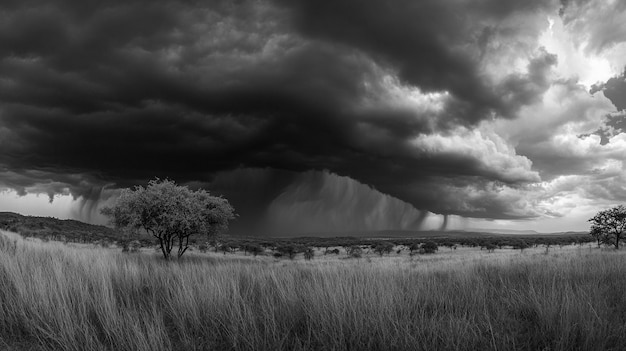 Free photo african savannah scene in black and white