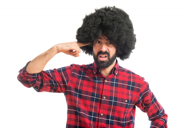 Afro man making crazy gesture