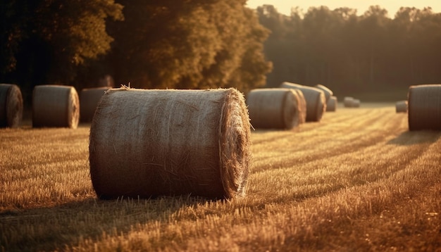 Free photo agriculture bales in a meadow nature golden harvest under sunset generated by artificial intelligence