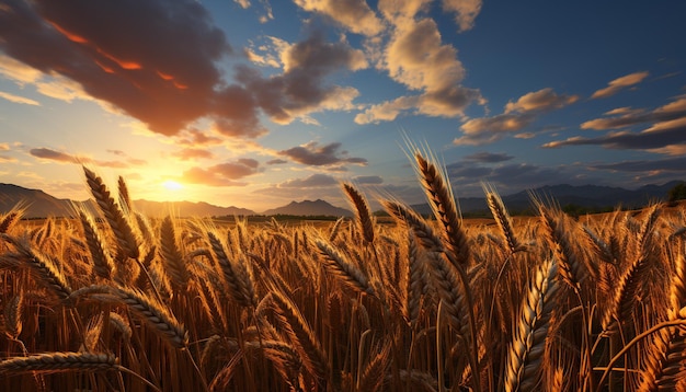 Free Photo agriculture with nature and sunset rural scene summer farm sun wheat sunlight generated by artificial intelligence