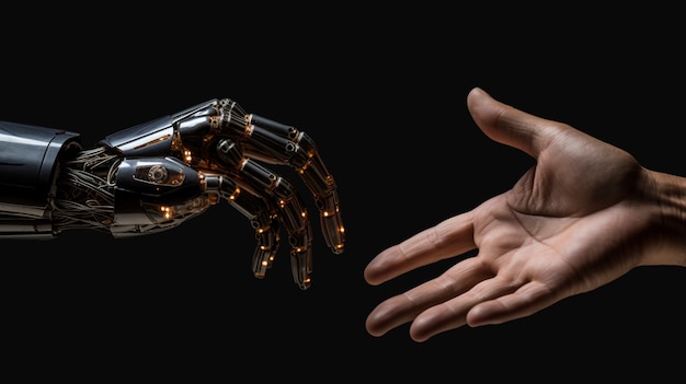 Free photo ai robot hand close to human hand