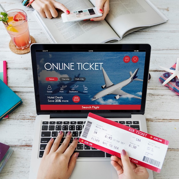 Free Photo air ticket flight booking concept