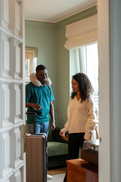 Airbnb host welcoming guests