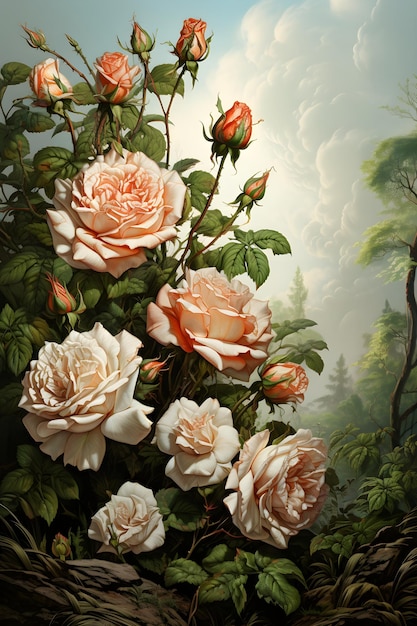 Free photo airbrush art of botanical pink roses