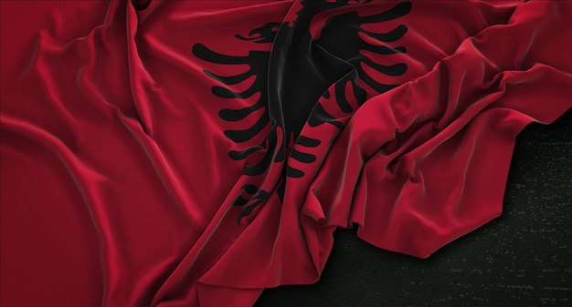 Free Photo albania flag wrinkled on dark background 3d render