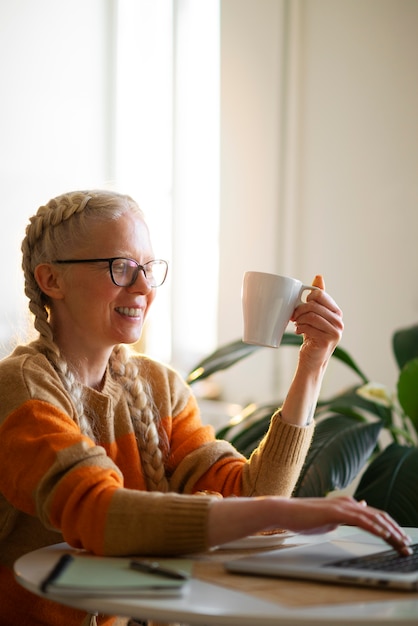 Albino person at home doing activities